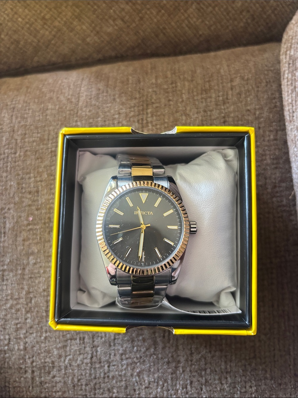 Invicta Two-Tone Black Dial Men's Watch with Gold Accents
